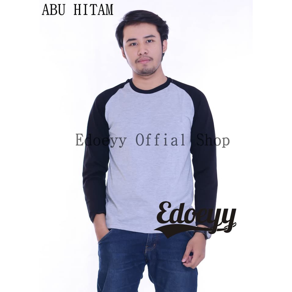 Kaos Reglan Abu Hitam/Raglan Tshirt/Raglan Kaos/Raglan Pria Panjang