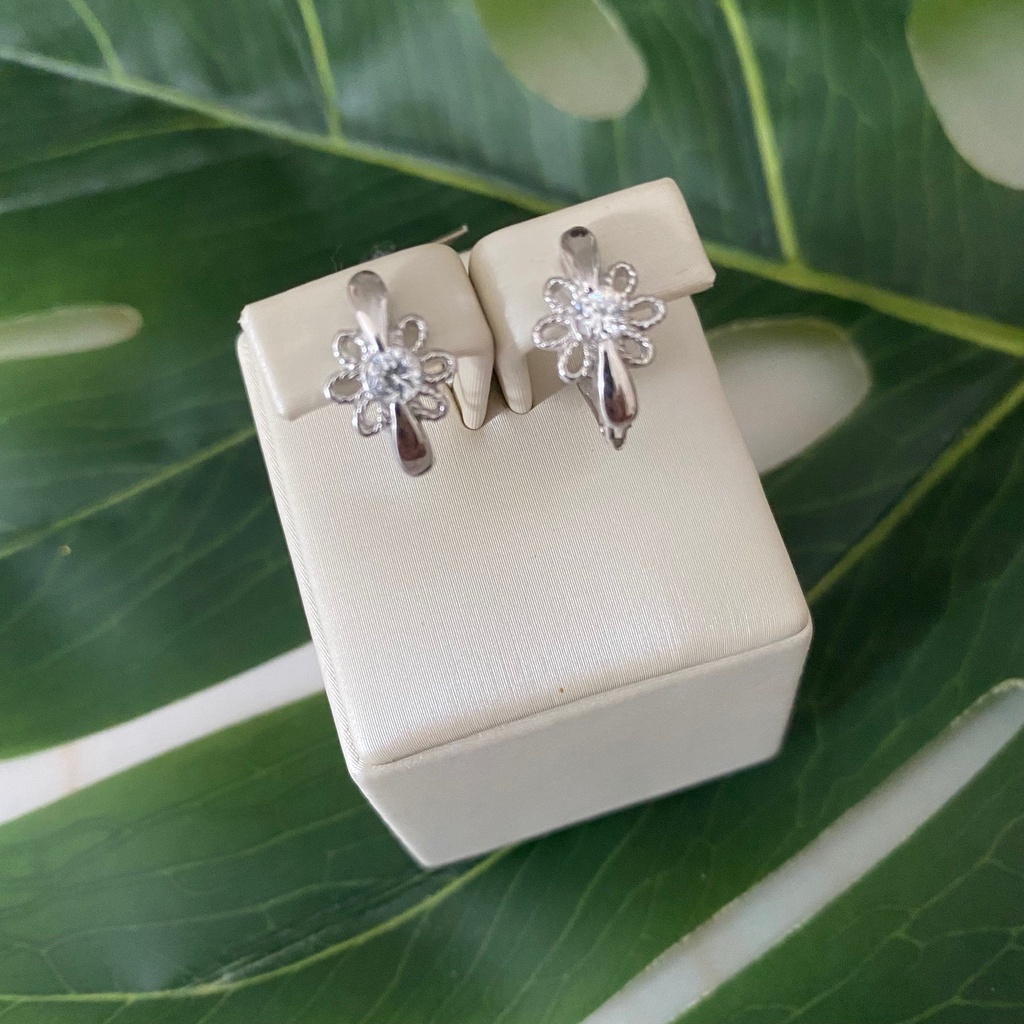 Anting Jepit Emas Putih Fashion Zircon Kadar 75% 2.36 Gram