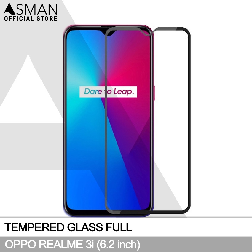 Tempered Glass Full Realme 3i (6.2&quot;) | Anti Gores Kaca - Hitam