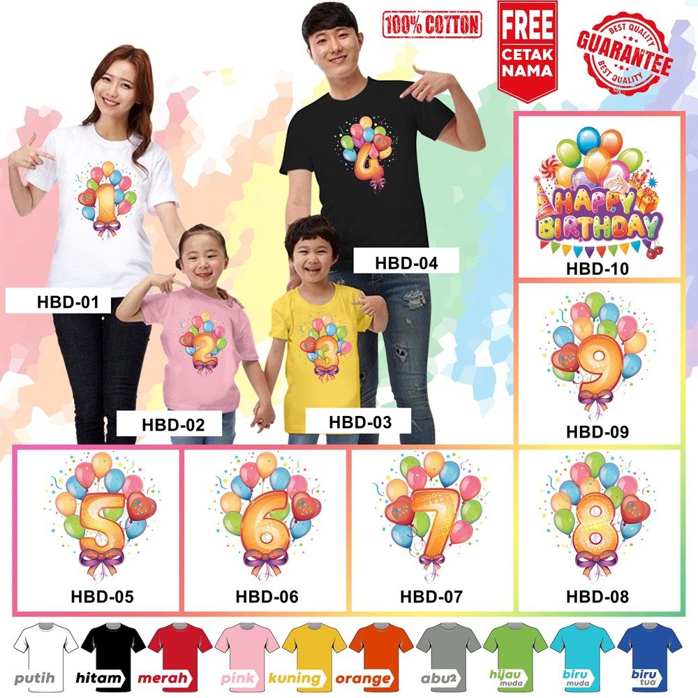 [FREE NAMA!!] Baju Kaos ANAK DAN DEWASA HAPPY BIRTHDAY ULANG TAHUN BANYAK MOTIF