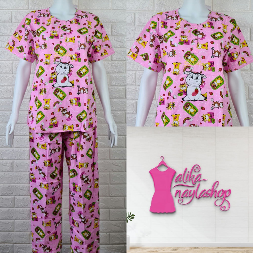 PIYAMA KATUN | HOKI & SHEILA STANDAR | LEBEL ORANGE | BAJU TIDUR | WANITA DEWASA-KODE   V12