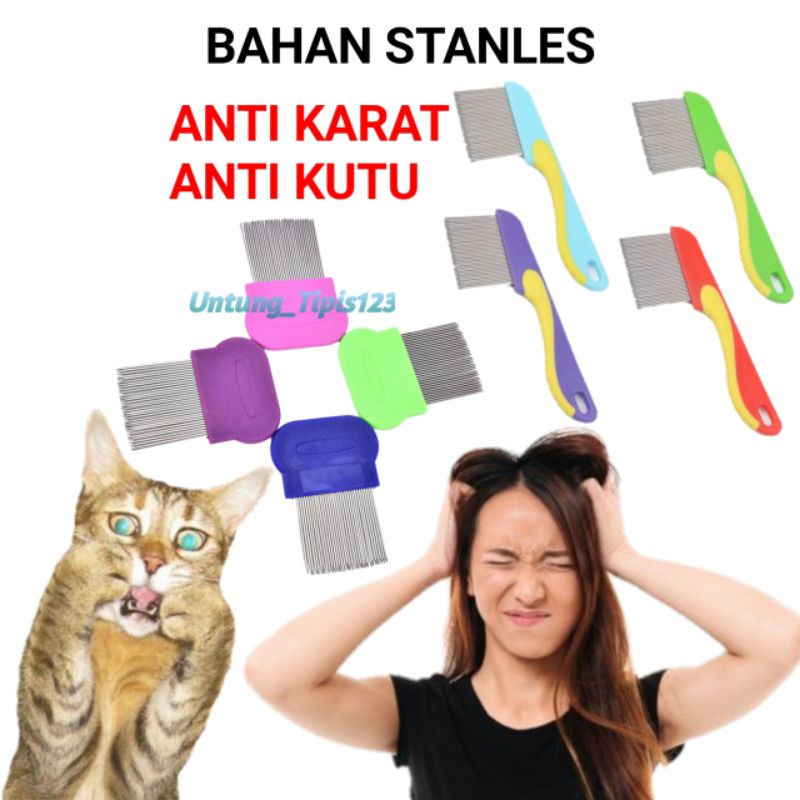 Sisir Serit anti kutu hewan bahan logam Stanles kualitas bagus sisir kucing anjing anti karat