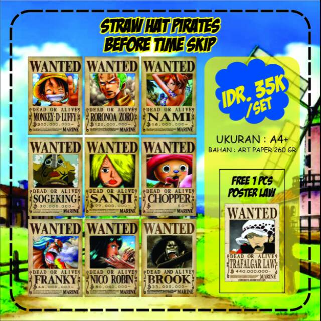 Poster Bounty Wanted One Piece - SHP Before Time Skip