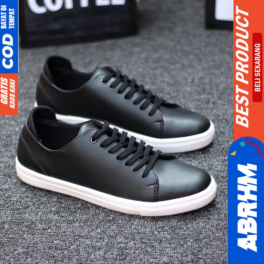 Abrhm Troy - Sepatu Sneakers Casual Pria Kerja Hitam