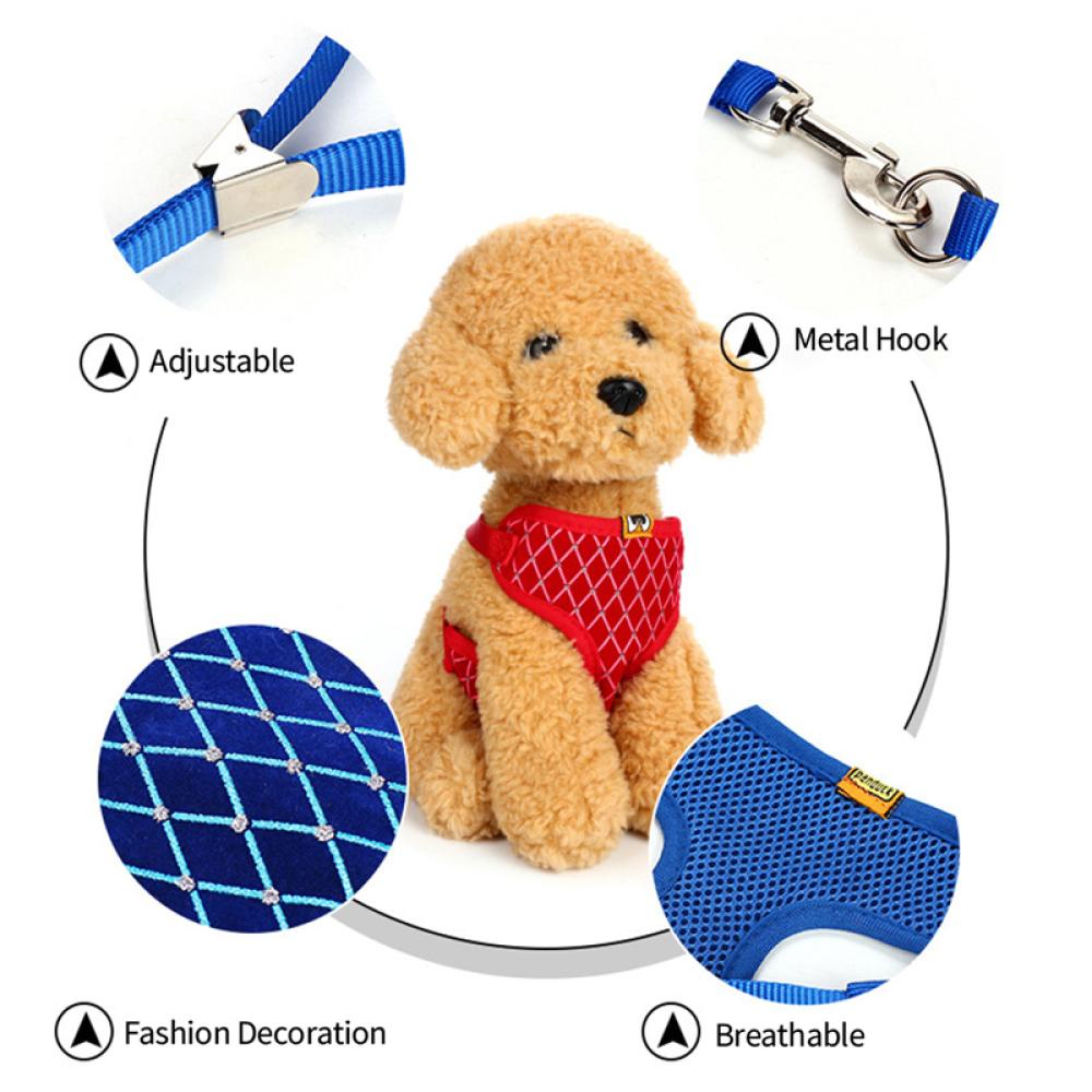 Timekey Rompi Harness Bahan Mesh Breathable Hias Berlian Imitasi Untuk Anjingkucing J8M8