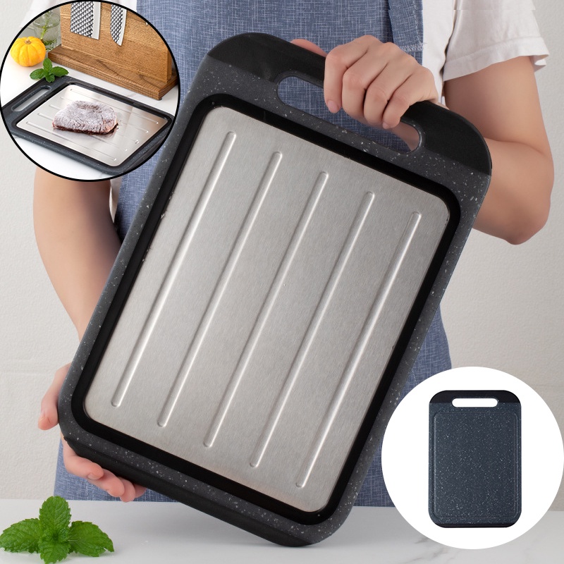 Talenan Double-sided Chopping Board 2in1 Kitchen Plastic Tainless Steel Thawing Chopping Board