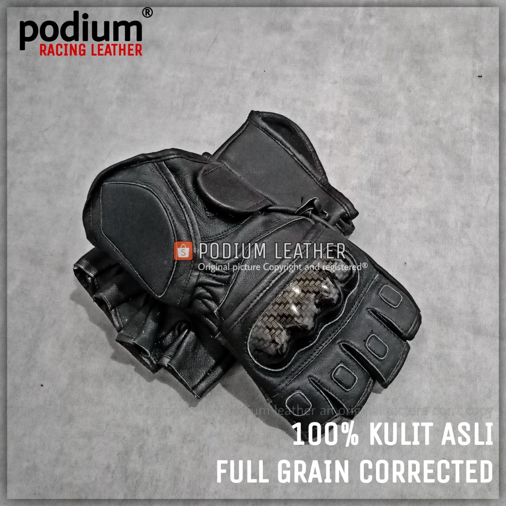 SARUNG TANGAN KULIT MOTOR ASLI WANITA PRIA GARUT SETENGAH JARI HALF FINGER ORIGINAL ASLI 100% DOMBA 