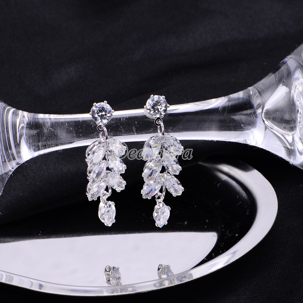 Bridal Earrings Female Full Diamond Shining Leaf Zircon Earrings