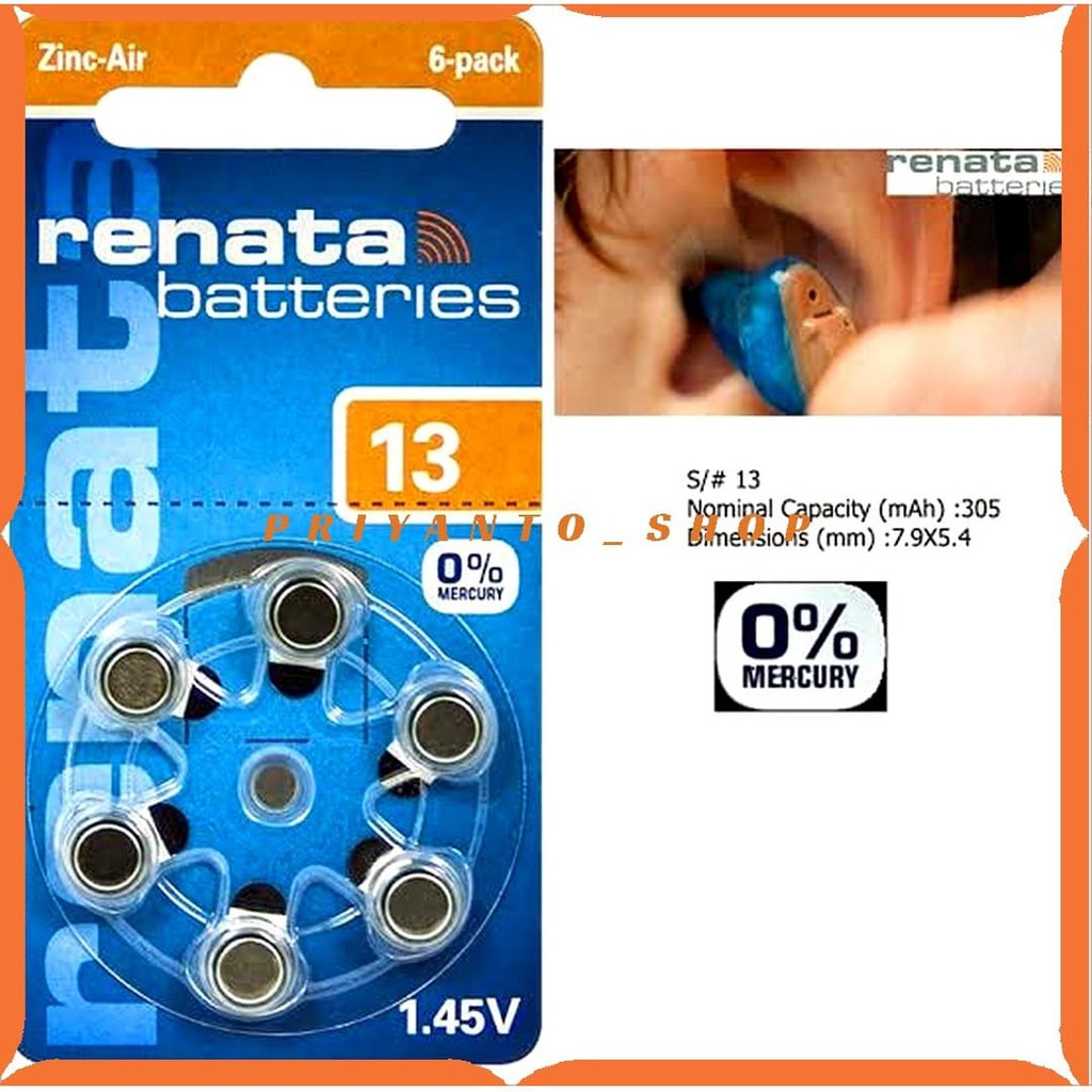 Renata ZA13 Batery Batre Batreari 13A D13 ORIGINAL  Bantu Dengar 1butir