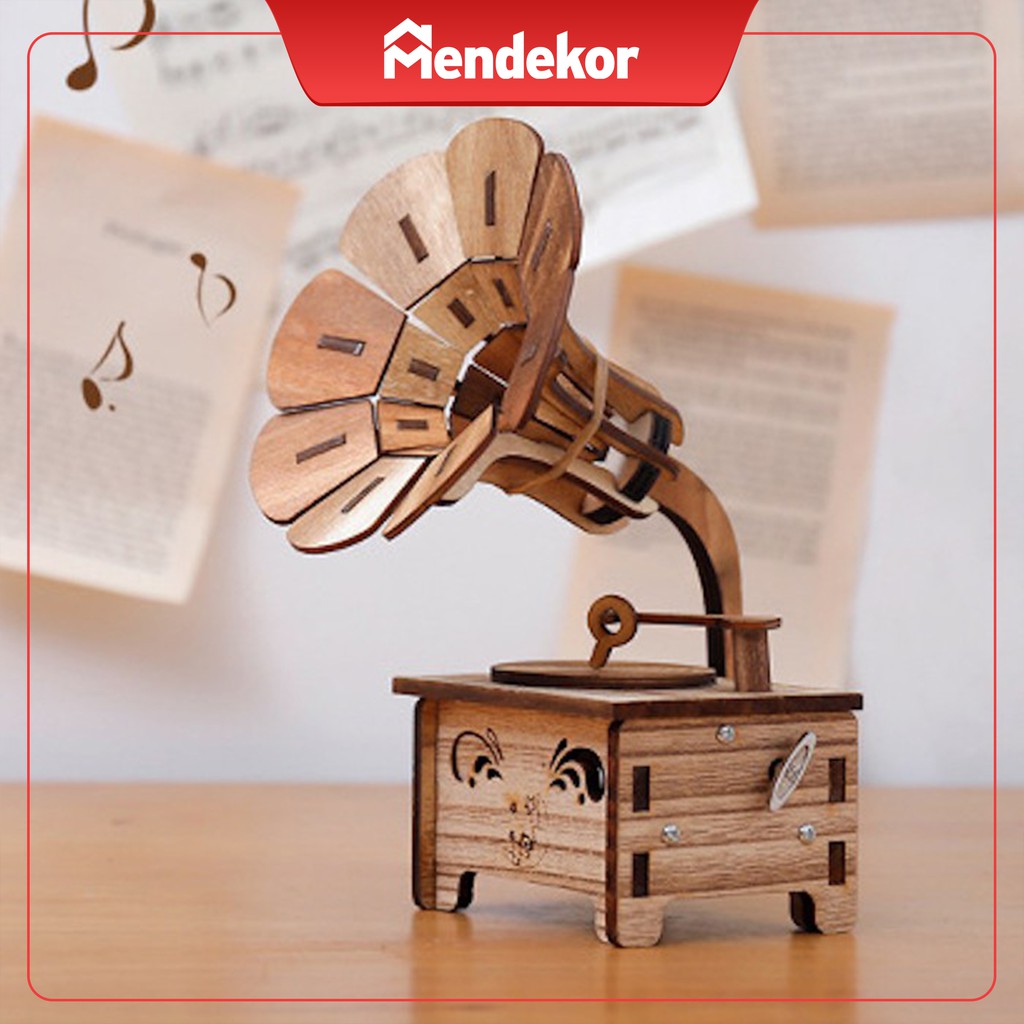 Kotak Musik Music Box Hiasan  Ruangan Cantik Unik Pajangan Hadiah Gramophone | MENDEKOR Cumardi