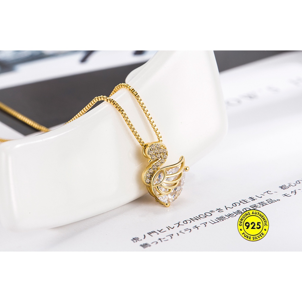Kalung Rantai Klavikula Hias Liontin Angsa Berlian Bahan S925 Silver Untuk Wanita