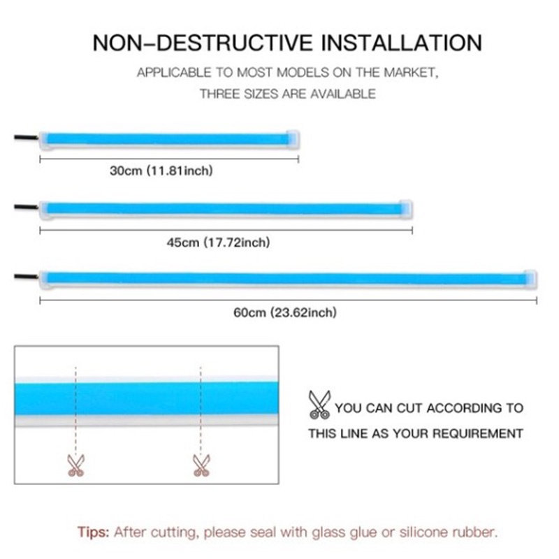 2PCS Lampu LED Alis Tempel DRL 60CM 45cm  Mobil Motor Sein Running Welcome Flexible Sen Rem Mundur(1pasang)