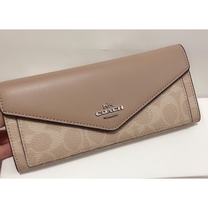 31547 coach Slim Envelope Wallet In Canvas Signature Women Fold Long Zip Purse Dompet Wanita