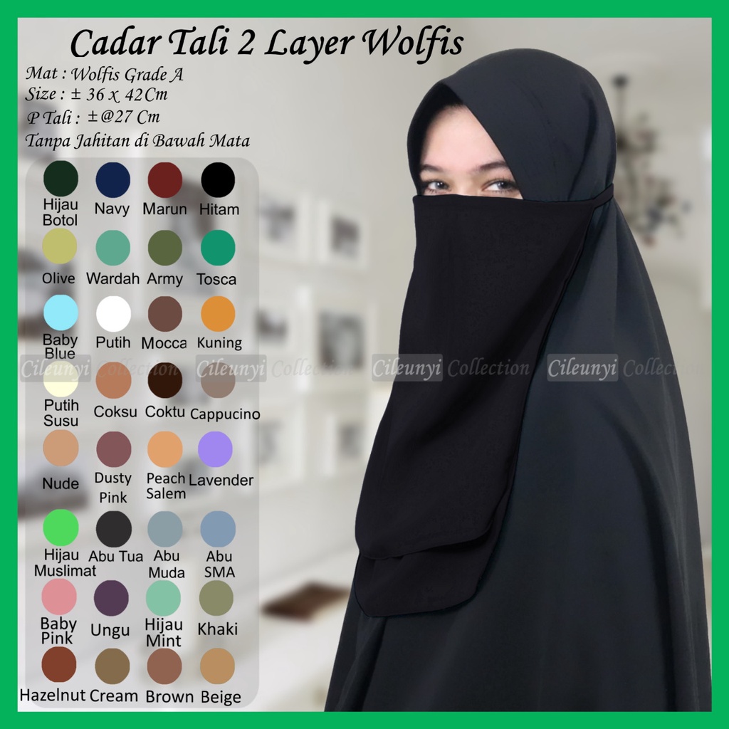 Cileunyi Collection Cadar Tali 2 Layer Wolfis Tanpa Jahitan Di Bawah Mata / Niqab Ninja / Cadar Tali2 Leyer / Niqob Muslim / Tali2Layer Woolpeach Murah Gratis Ongkir Model Terbaru 2022