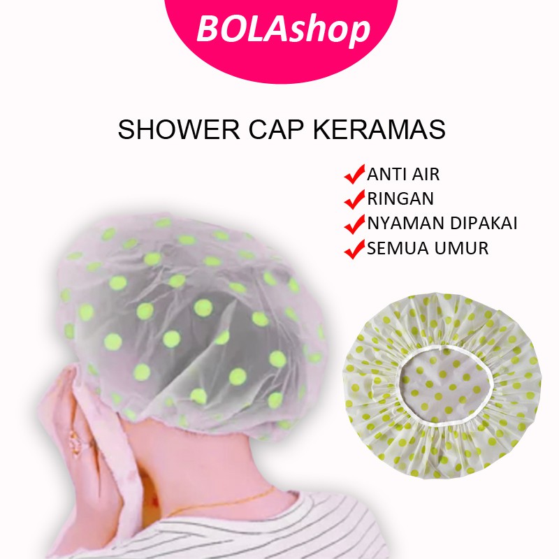 DBI - Shower Cap Tebal Penutup Rambut Anti Air Transparan Desain Polkadot untuk Kamar Mandi GRATIS ONGKIR COD