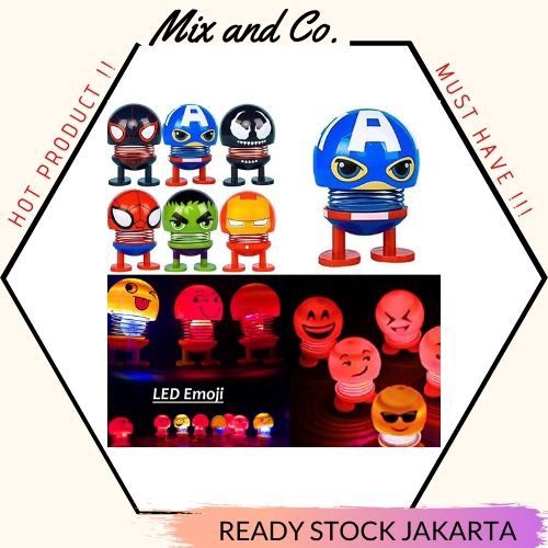 Emoticon smile LED pajangan  Boneka Kepala Emoji Goyang PER Lampu LED Miniatur Aksesoris Dashboard