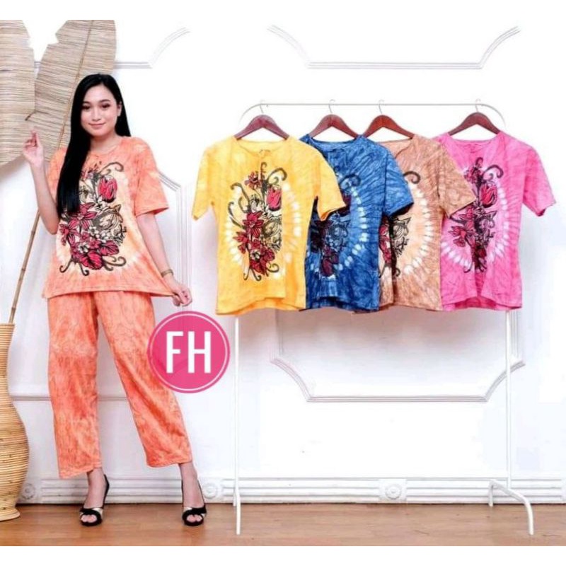 Setelan Piyama Wanita Kaos Celana Rempel Babydoll Pajamas Bali / One SetTermurah Kekinian