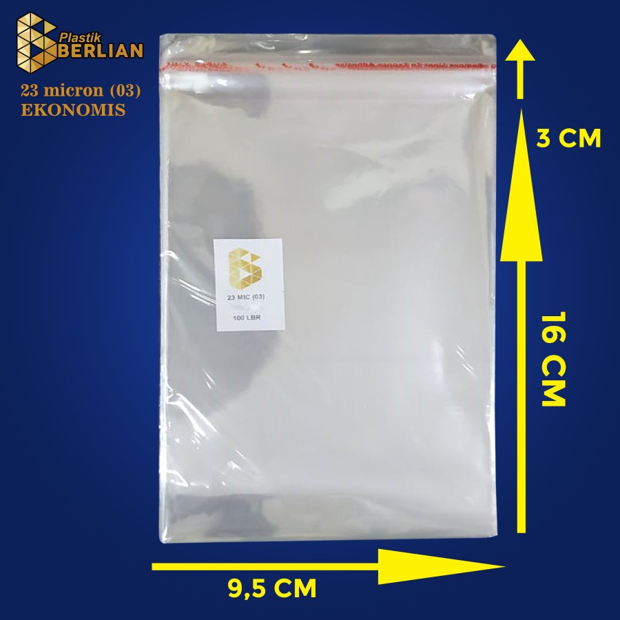 

9,5 x 16 cm Plastik OPP EKONOMIS 23micron (100 lbr) (lem/seal)
