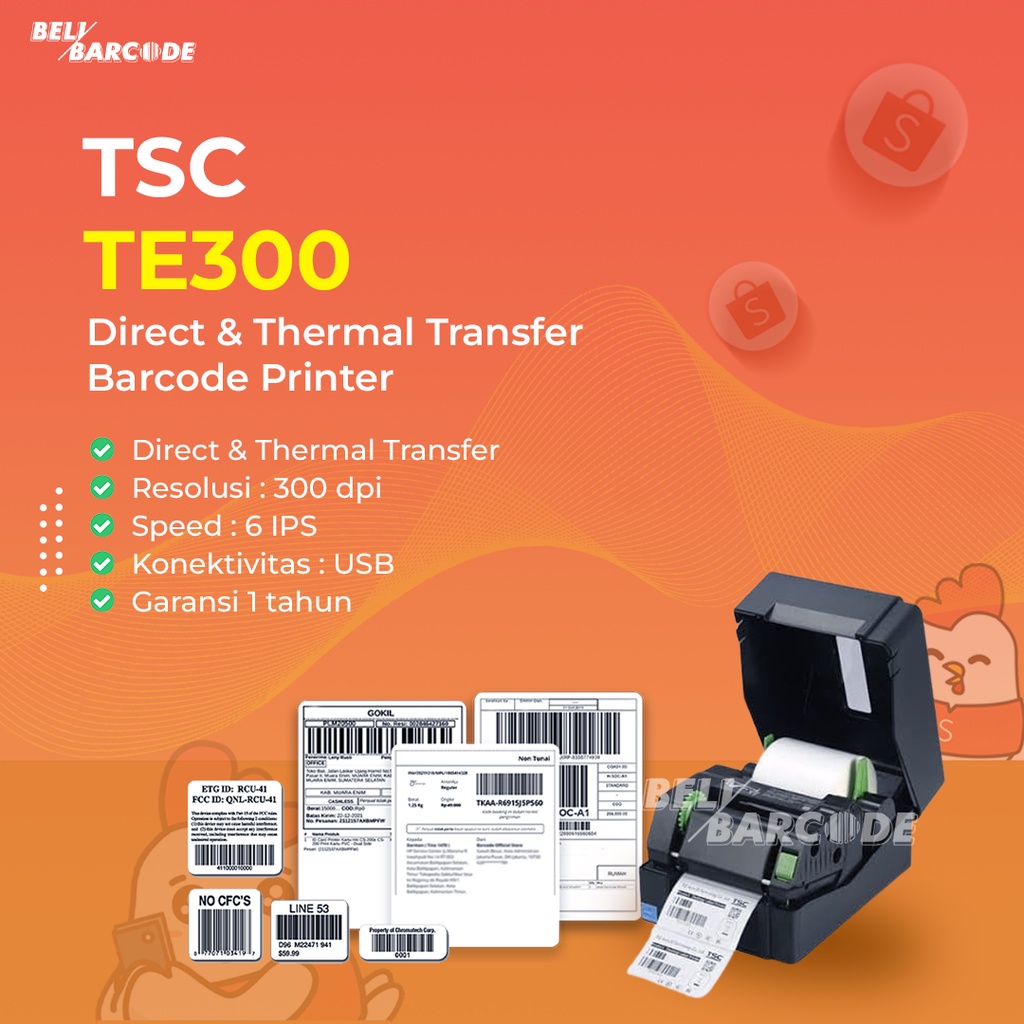 Printer Barcode TSC TE300 Cetak Stiker Label Thermal Semicoated 300 dpi