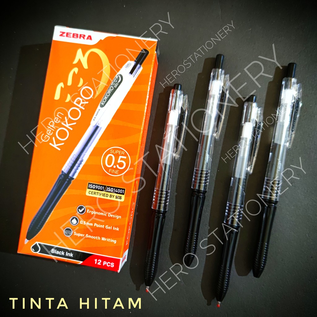 

Zebra pena gel pen kokoro casing hitam 0.5 mm . 12 unit