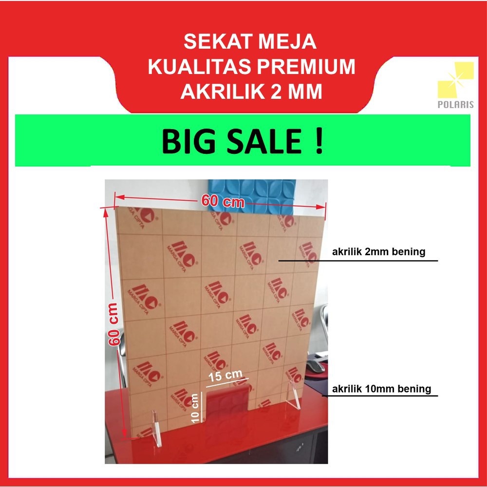 SEKAT/PARTISI/PEMBATAS MEJA AKRILIK ACRYLIC KASIR 2 MM