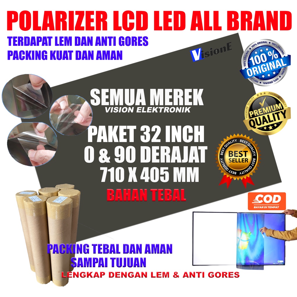 PAKET POLARIS POLARIZER LCD LED TV 32 INCH BAGIAN LUAR DAN BELAKANG 0 DERAJAT 90 DERAJAT 2 PCS