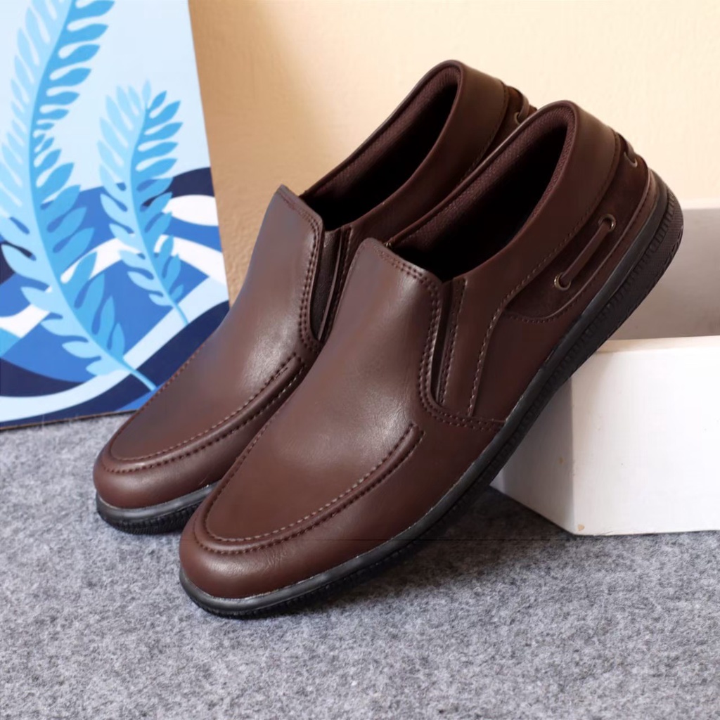 Sepatu Pantofel Hitam Pria Slip On Pendek Kulit Asli Casual Formal Kuliah Kerja Kantor Keren Sepatu Loafer Boi Pansus Pria