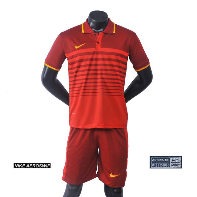 Seragam Futsal Setelan Jersey Baju Futsal MU Polos Merah Garis Kuning Import Go Grade Ori Terlaris