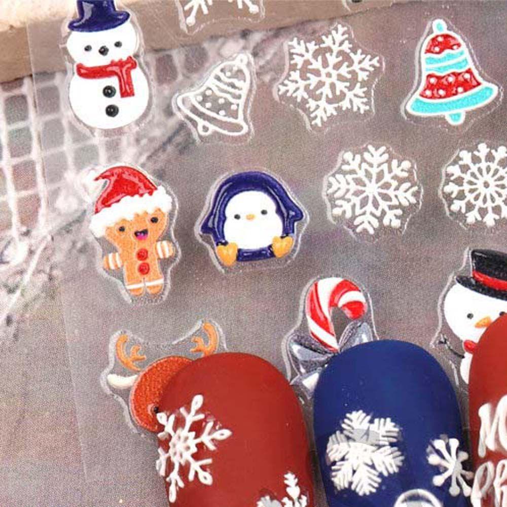 AUGUSTINA Stiker Kuku Natal Agustina Wanita Fashion Elk Pinguin Santa Claus Pohon Natal Nail Art Dekorasi