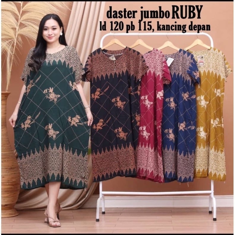 Daster Jumbo Wayang LD 130 | Daster Batik Super Jumbo Lengan Pendek Model Kekinian Kancing Depan Busui Motif Terbaru Murah