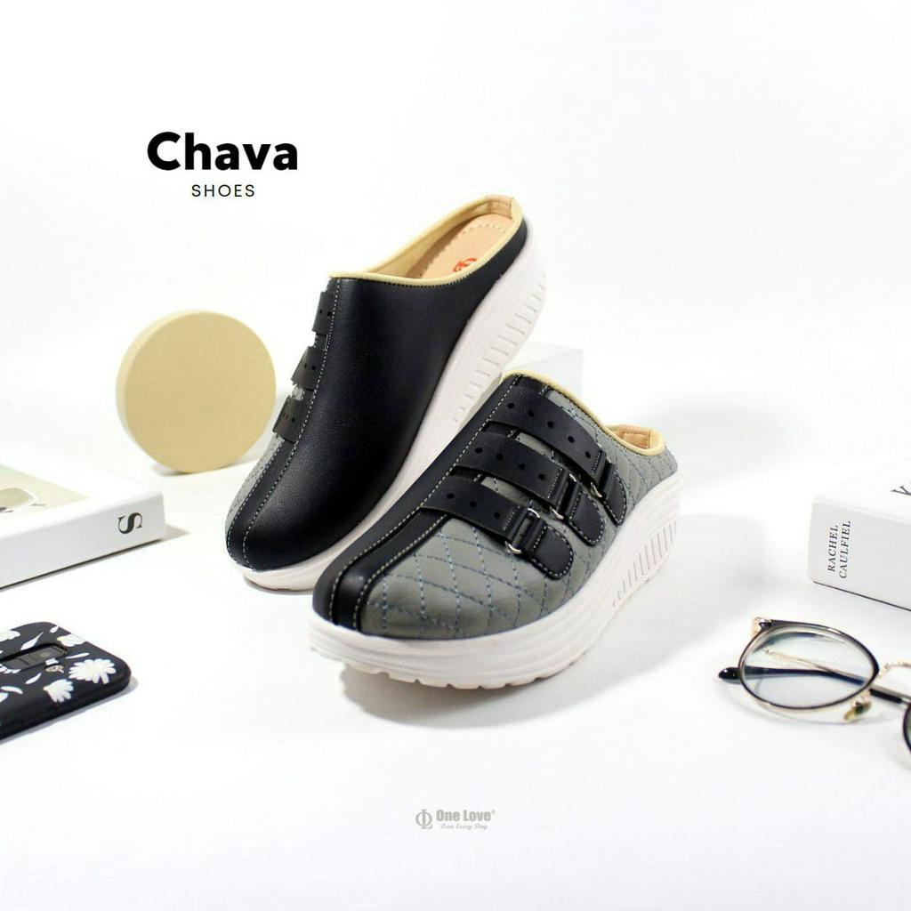 One Love - Sepatu Sneakers Wanita CHAVA Ukuran 36 - 40 Bahan Kulit Sintetis Bordir Import Sol Karet 