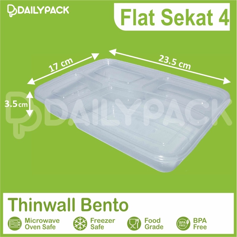 Thinwall Bento Sekat 4 Flat + Tutup / Thinwall Bento Sekat / Food Container Catering