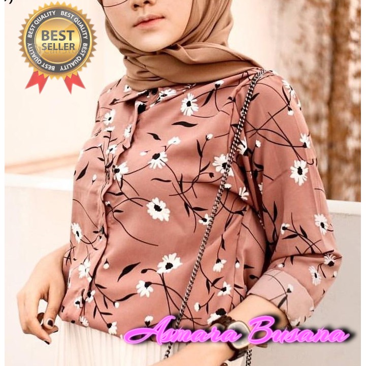 Kemeja Wanita Sunny Blouse Motif Bunga Sunrise SunFlower Sunny Flower Pattern Shirt Monalisa