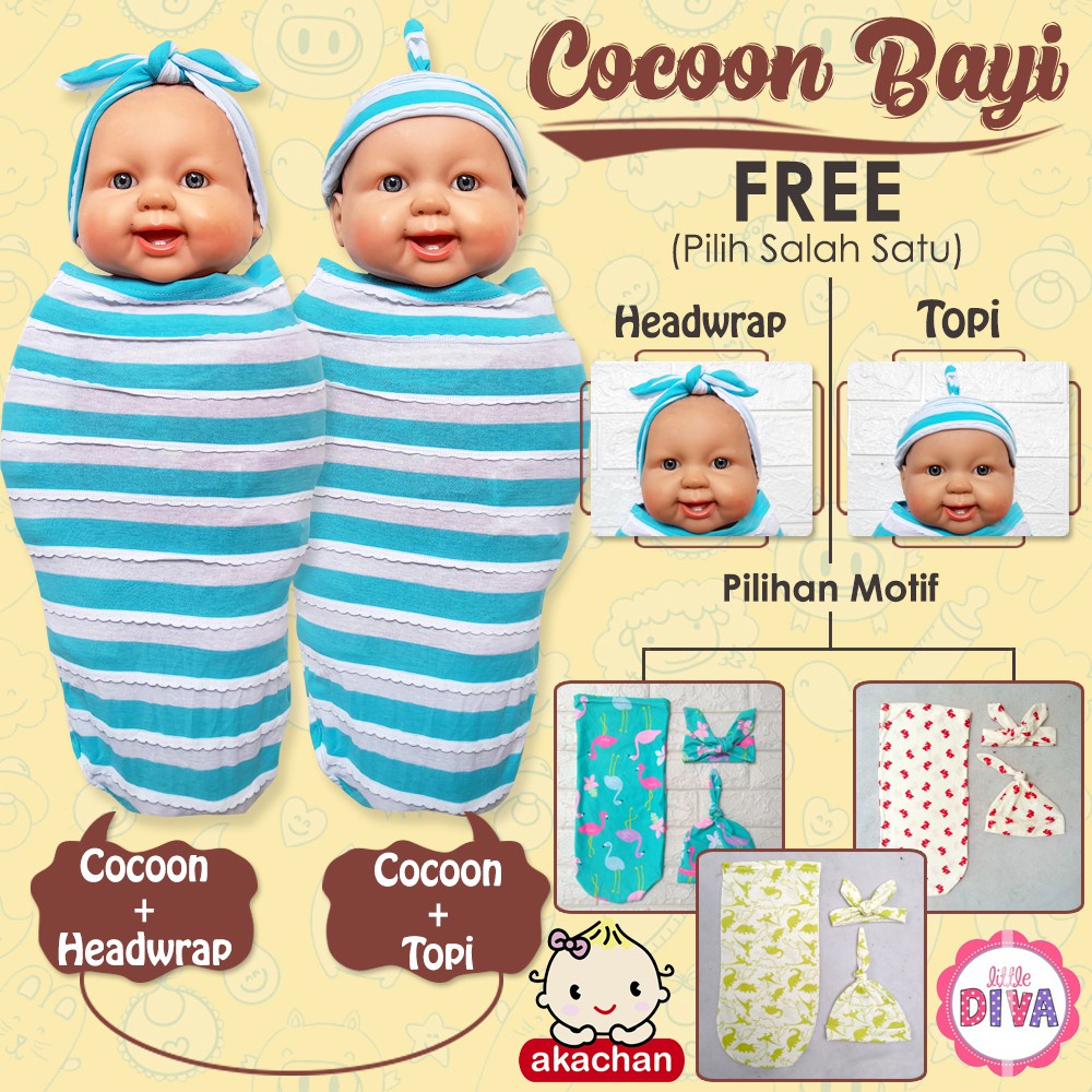 COCOON BABY WRAP Bedong Bayi Instant Stripe Purple FREE HEADWRAP ATAU TOPI Bedong Instan Newborn coocoon AKACHAN