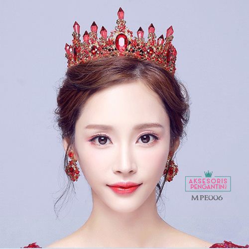 [PRODUK TERLARIS] AKSESORIS WEDDING HIASAN RAMBUT MAHKOTA PENGANTIN MERAH MPE006