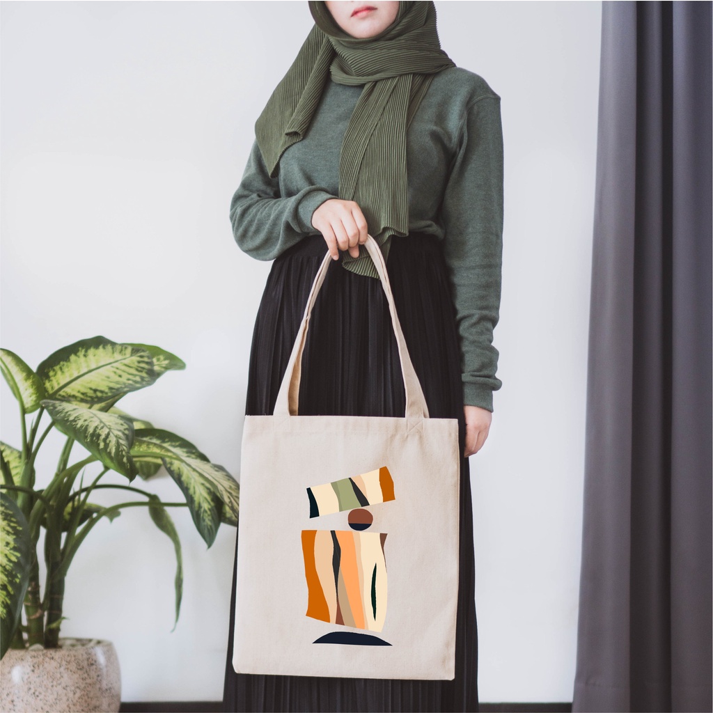 Sevine Tote Bag Kanvas Tas Fashion Totebag Wanita DTF Printing Nordic Aesthetic Series - KNP2