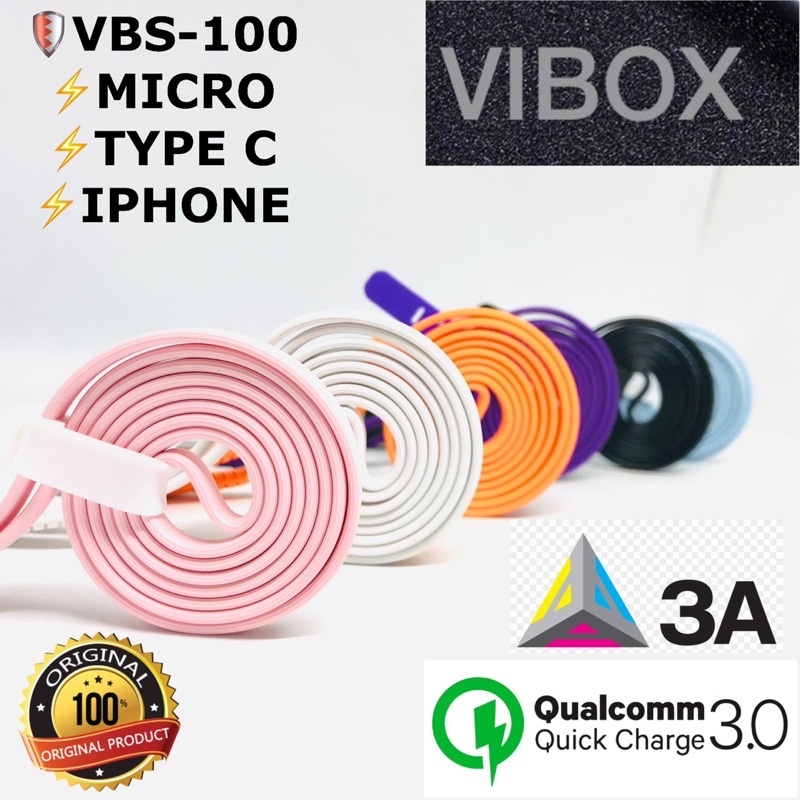 GROSIR KABEL DATA VIBOX 100CM VBS100 3A MICRO TYPE C SOFT COLOUR NEW NONPACKING