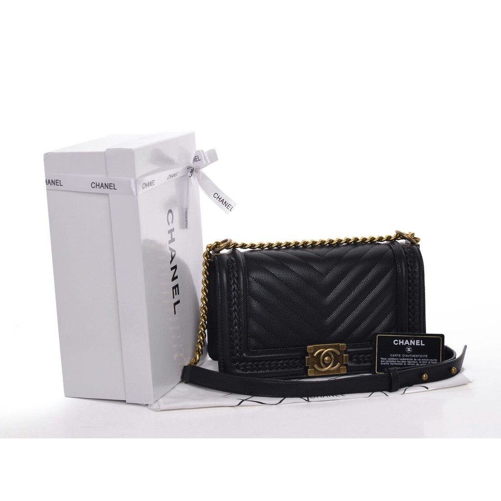 GROSIR TAS MURAH  Tas Chanel Boy Chevron Caviar Leather Seprem Box 60275