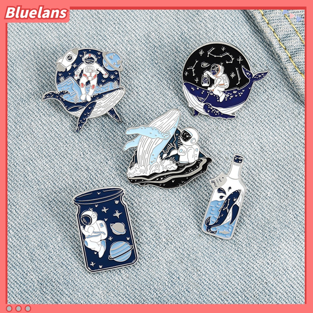 Bros Pin Lencana Bentuk Kartun Astronot Whale Planet Botol Harapan