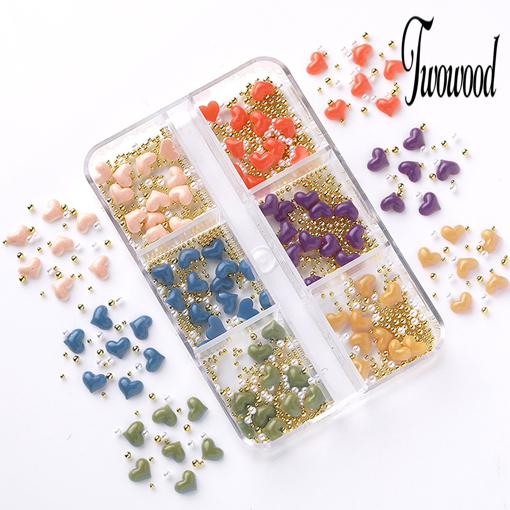 Twowood Set Manik-Manik Bentuk Hati / Bunga 3D Untuk Dekorasi Nail Art