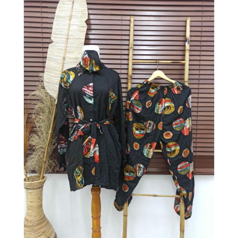 Tunik set Rayon-Tunik set motif-Tunik rayon murah