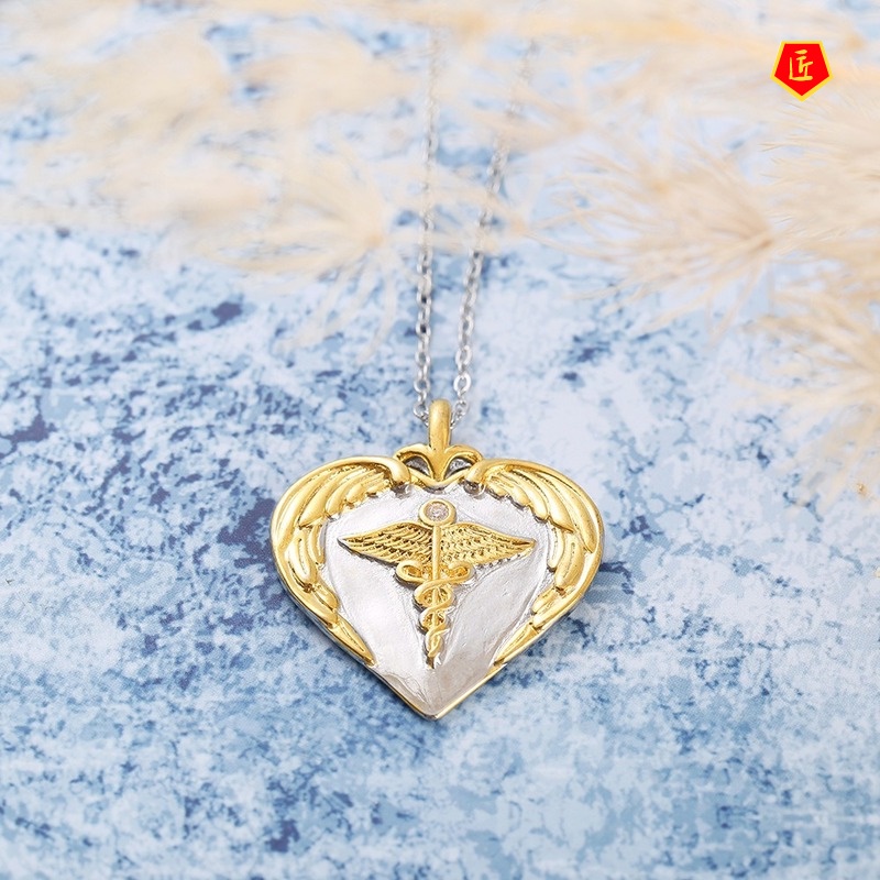 [Ready Stock]European and American Cross Angel Wings Necklace Two-Tone Pendant