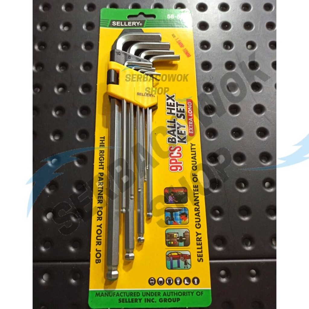 Sellery Kunci L 9 Pcs Ballpoint Set 1.5 - 10 mm Extra Long Hex Key Termurah Berkualitas