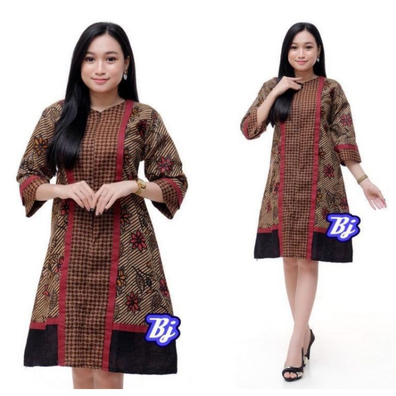 tunik batik kombinasi coklat hijam jumbo