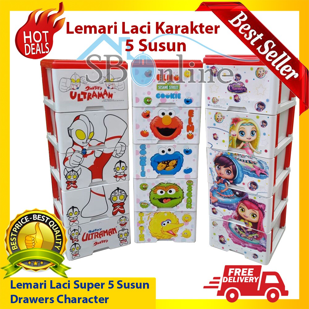 Lemari Laci Plastik Super Quality 5 Susun Karakter