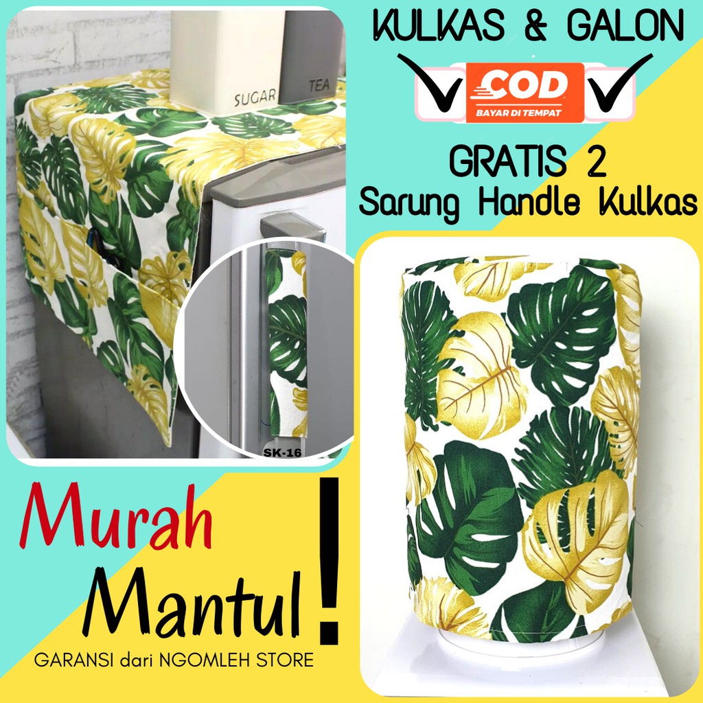 Sarung Galon dan Kulkas Set - Sarung Taplak Tutup Kulkas Set Galon Mostera Yellow