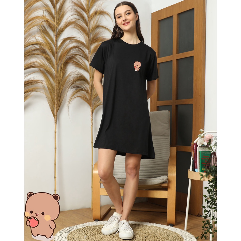 YOURSTYLE1119 - BASIC DRESS BROWN WHITE APPLE TEE OVERSIZE TUNIK MIDI POLOS CASUAL HIJAB