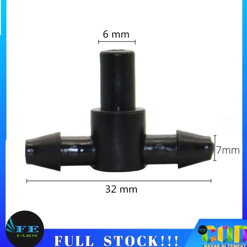 KONEKTOR NEPEL NIPPLE TEE NIPEL SELANG PE 7MM KE SPRAYER /FOGGER HEAD / MISTING NOZZLE FEFARM