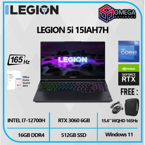 LENOVO LEGION 5i 15IAH7H Intel Core I7 12700H 16GB 512SSD RTX3060 6GB W11+OHS 15.6WQHD IPS 165Hz 4ZRGB