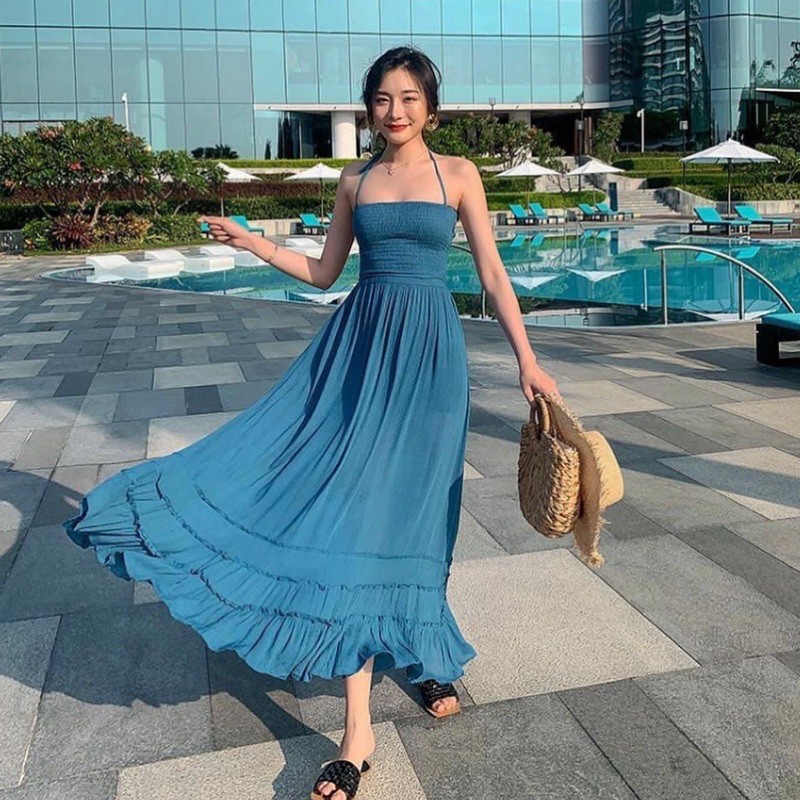 Sexy Blue Backstrap Premium Summer Dress / Baju Pantai / Dress Pantai